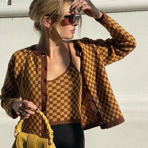 NWOT gimaguas chess camel cardigan and top